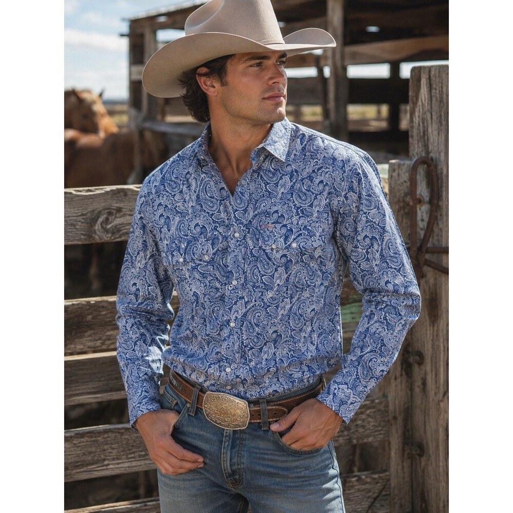 Rafter C Cowboy Collection Mens XL Pearl Snap Western Shirt Paisley ProFlex 45